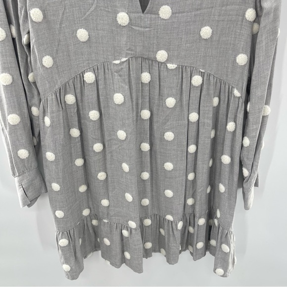 Zara Pom Polka Dot Babydoll Mini Contrast Dress Gray White Shirt Size Medium - Picture 5 of 15